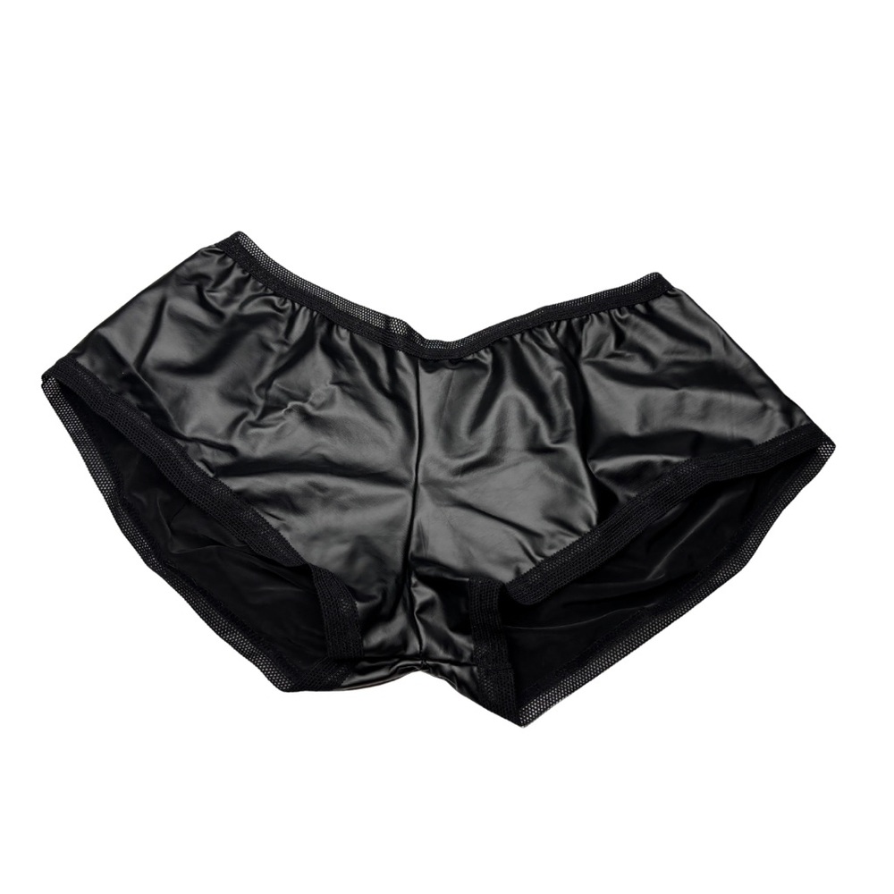 NWT Black Faux Leather Wet Look Short Panties Lingerie Retail $54
